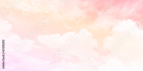 Beautiful white cloud on pink sky background. Pastel pink blue sky with clouds abstract watercolor background.