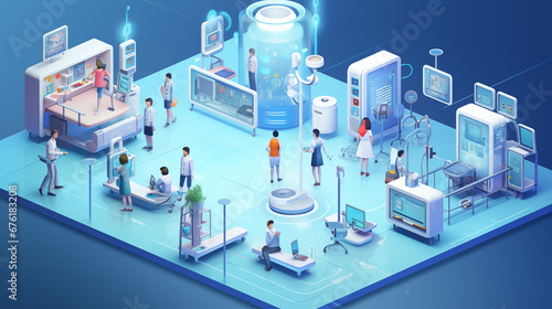 A smart hospital where medical devices and patient records are connected and accessible to doctors and nurses from anywhere in the world. photo
