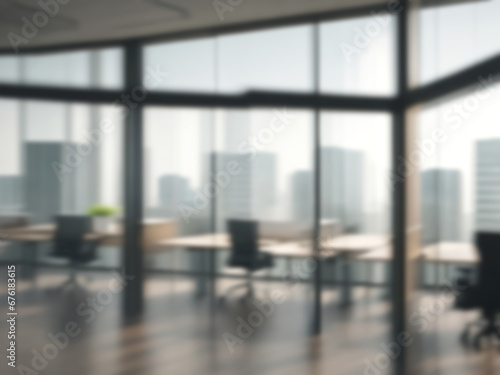 Blurred image of mordern office with sunlight for background usage. Blur interior background concept.
