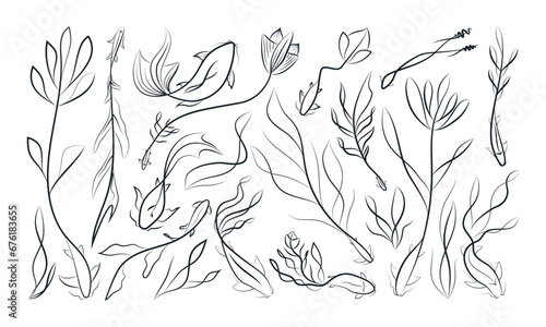 Koi Fish Ornament Tattoo Line  