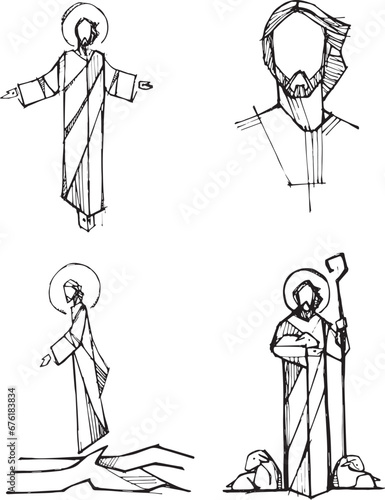 Jesus Christ ink silhouettes illustration (ID: 676183834)