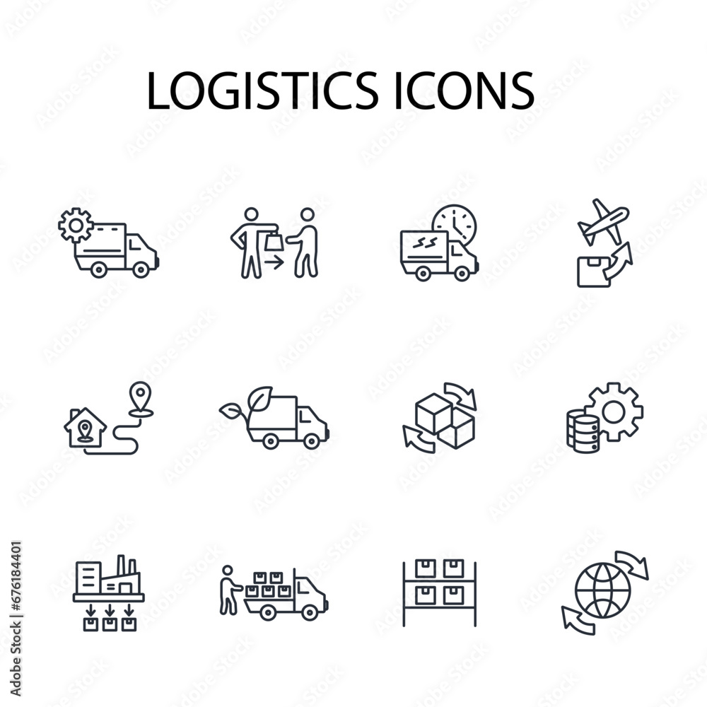 Logistics icon set.vector.Editable stroke.linear style sign for use web design,logo.Symbol illustration.