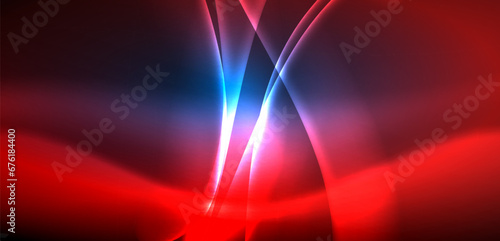 Dynamic waves in ethereal glow of neon lights. Concept merges fluidity of motion with vibrant allure of neon, crafting entrancing backdrop that embodies both vitality and futuristic sophistication