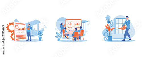 Business meeting presentations. Statistics and data. New business growth idea. Growth Analysis Concept. set trend modern vector flat illustration