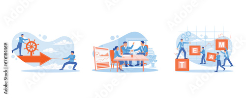 Towards success. Greeting or making a commercial deal. Business cooperation. Employee Making concept. set trend modern vector flat illustration