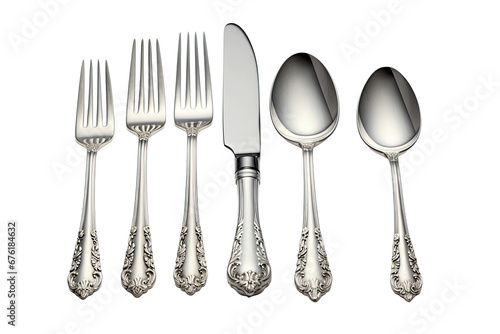 Silver cutlery set isolated on white background photo