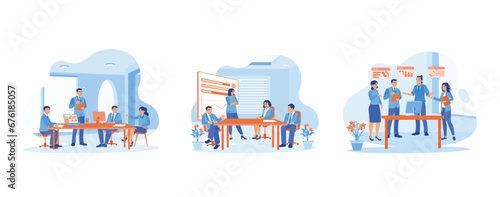 Business owners lead informal internal business meetings. Senior female CEO discussing company presentation at the meeting table and planning and discussing new projects during meetings in the office.