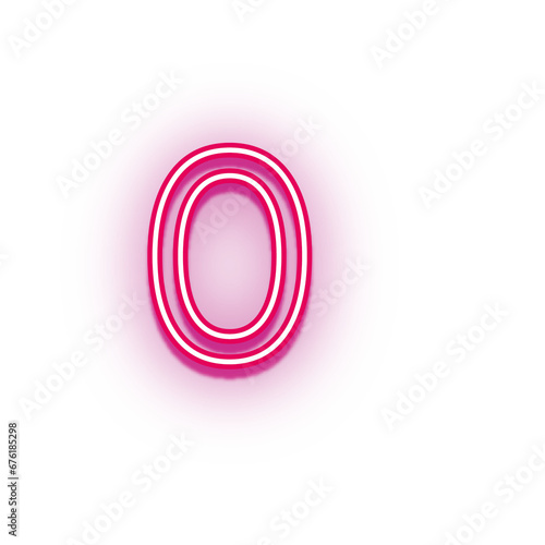 Pink neon light effect number 0 typography design
