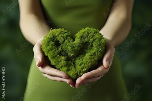 Nurturing love. Human hands cradle young green tree heart. Eco affection. Growing love for nature and sustainable living. Sustainable romance. Holding life beginnings #676185603