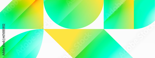 Serene gradient template. Circles and triangles mingle in minimalist perfection. Gentle fusion of forms and hues creates balanced yet captivating backdrop, embodying modern sophistication
