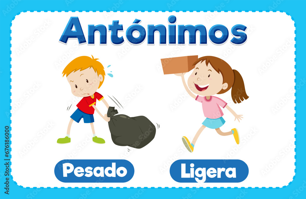 Pesado y Ligera Education Antonyms in Spanish heavy and light Stock