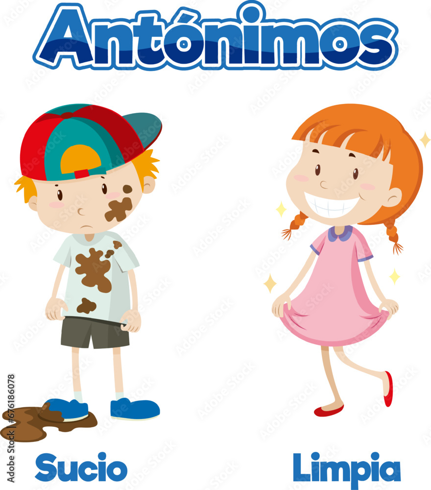 Sucio and Limpia: Antonym Word Card in Spanish means dirty and clean Sucio and Limpia: Antonym Word Card in Spanish means dirty and clean