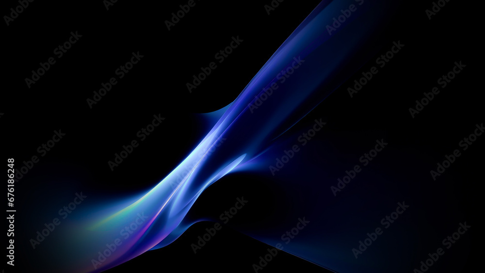Illustration of a dark background with abstract backlit glowing wavy textured shapes with effects