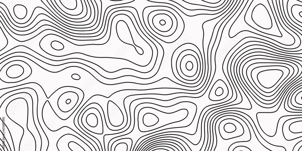 Fototapeta premium Map in Contour Line Light topographic topo contour map contour mapping of maps curvy wave isolines vector Black-white background from a line similar to Topographic Map in Contour Line Light