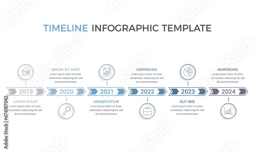 Timeline - infographic template with six arrows with place for your icons and text, vector eps10 illustration
