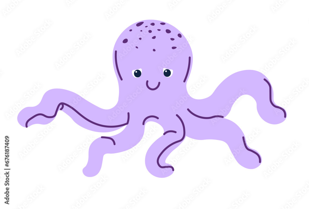 Cartoon personage of aquatic creature, octopus Cartoon personage of aquatic creature, octopus