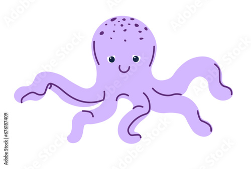 Cartoon personage of aquatic creature, octopus