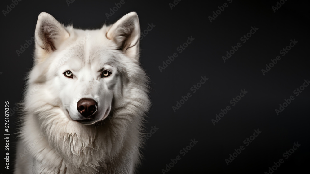 Portrait white wolf isolated on gray background
