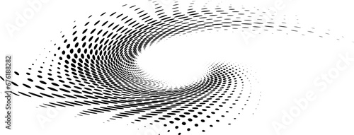 Dynamic dotted frame with radial rays twisted into a curl. Vector. For logos, trademarks, emblems. Space for copy text. 