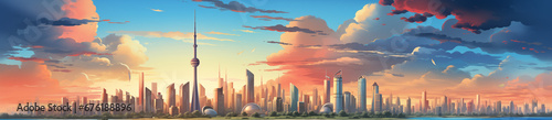 Dubai UAE  panorama view cartoon style