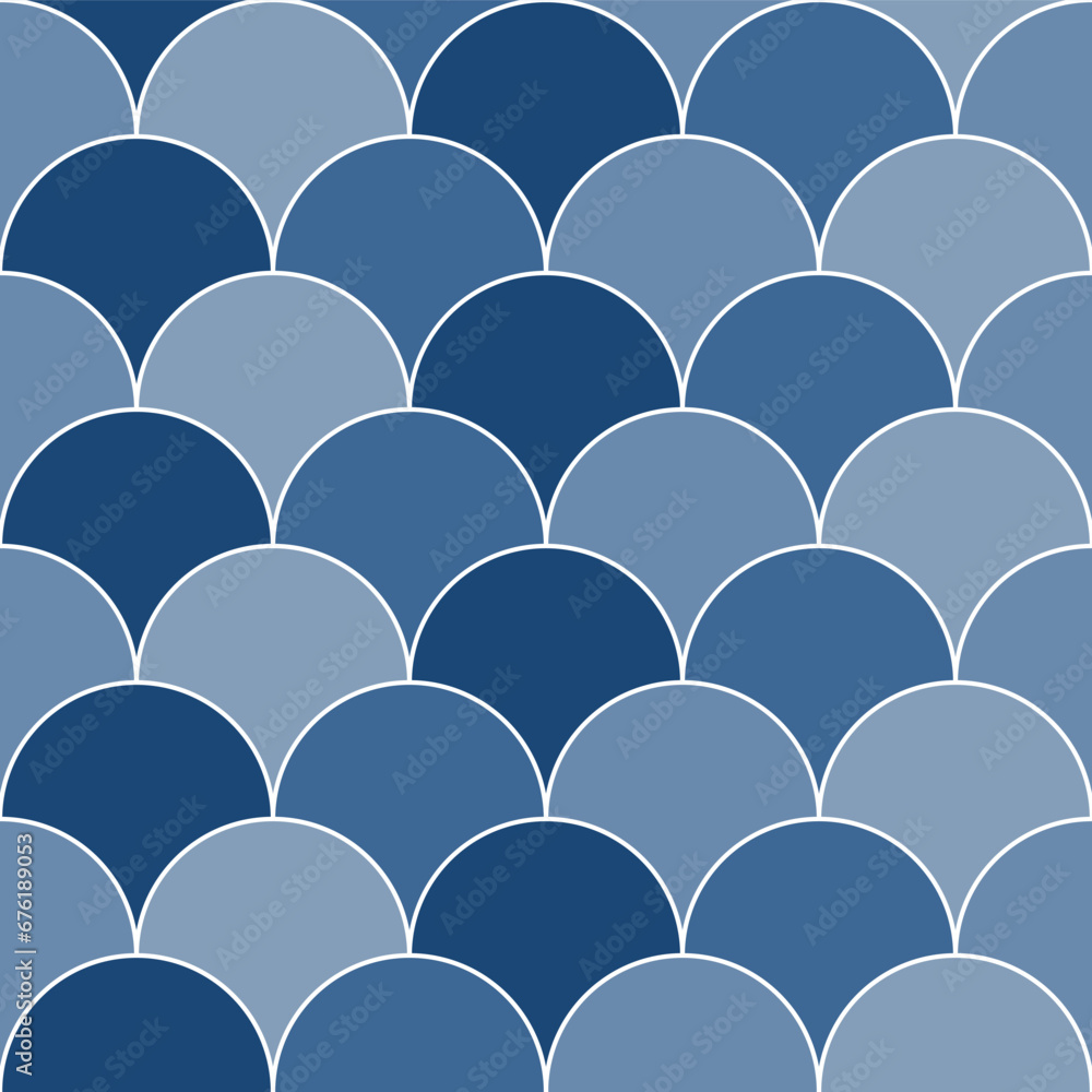 Obraz premium Navy blue shade fish scales pattern. fish scales pattern. fish scales seamless pattern. Decorative elements, clothing, paper wrapping, bathroom tiles, wall tiles, backdrop, background.