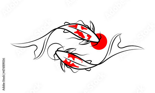 Aesthetic hand drawn Koi Fish illustration for your graphic requirements.