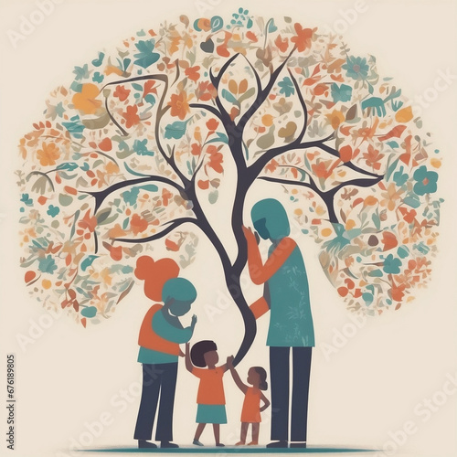 This image symbolizes how the strength of a family unit contributes to the strength and well-being of society as a whole. It highlights the values of love, support, and nurturing photo