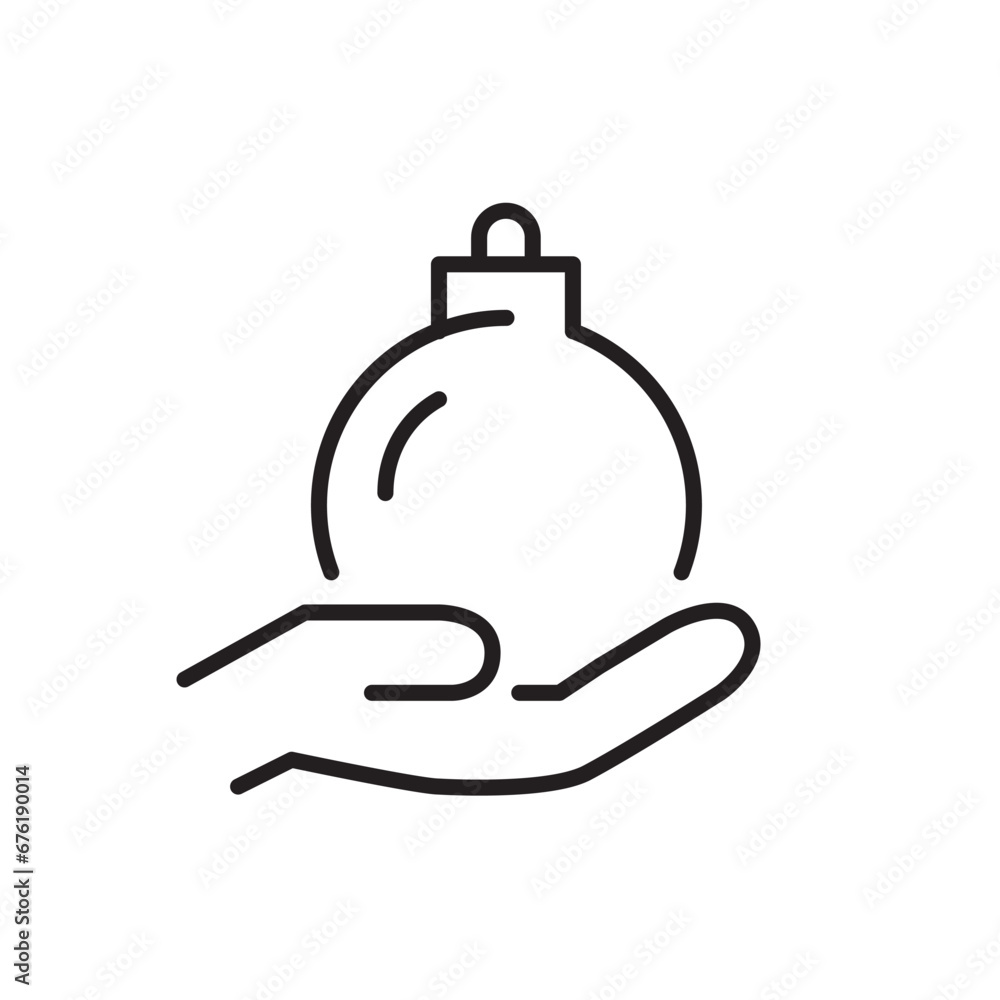 Obraz premium Christmas ball in hand. Winter holidays celebration. Pixel perfect, editable stroke icon