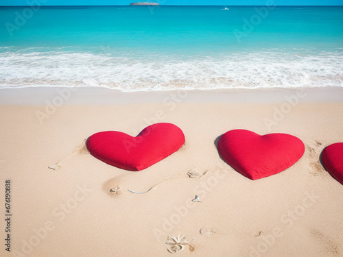 Valentine,s day Two hearts on the beach background