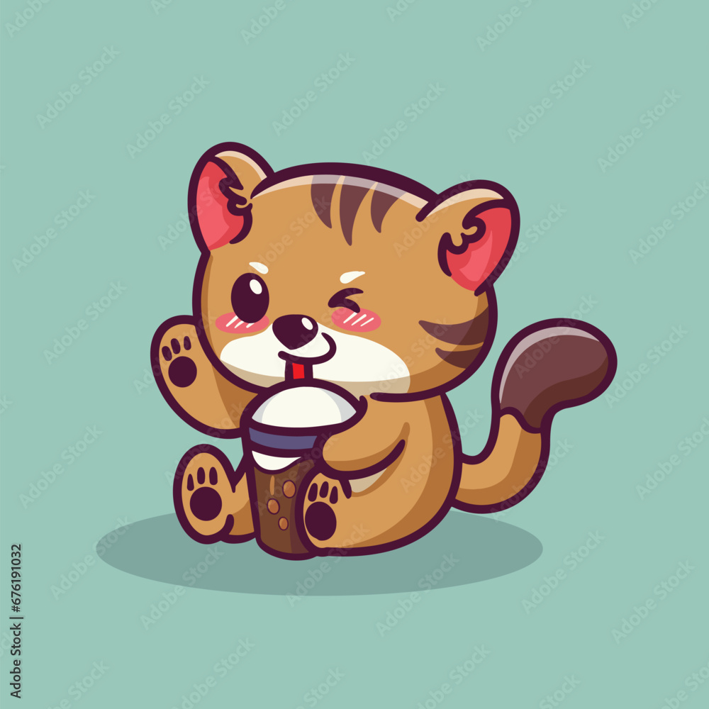 cute cat drink milk tea boba cartoon cute cat drink milk tea boba cartoon