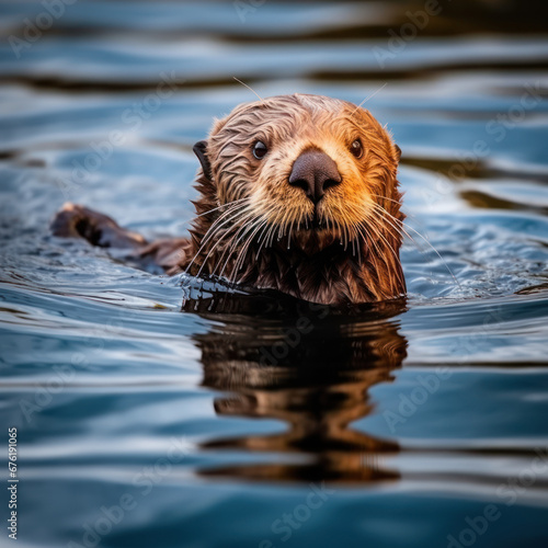 A solitary sea otter its fur a glossy chestnut float  © Sekai