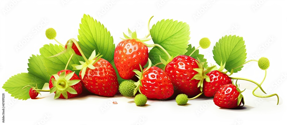The isolated illustration of a green leafy strawberry on a white background beautifully captures the icon of healthy summer food and highlights the health benefits of this red fruit in natu The isolated illustration of a green leafy strawberry on a white background beautifully captures the icon of healthy summer food and highlights the health benefits of this red fruit in natu