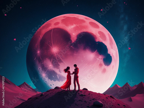 valentines Two lovers on the moon background