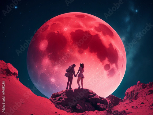 valentines Two lovers on the moon background