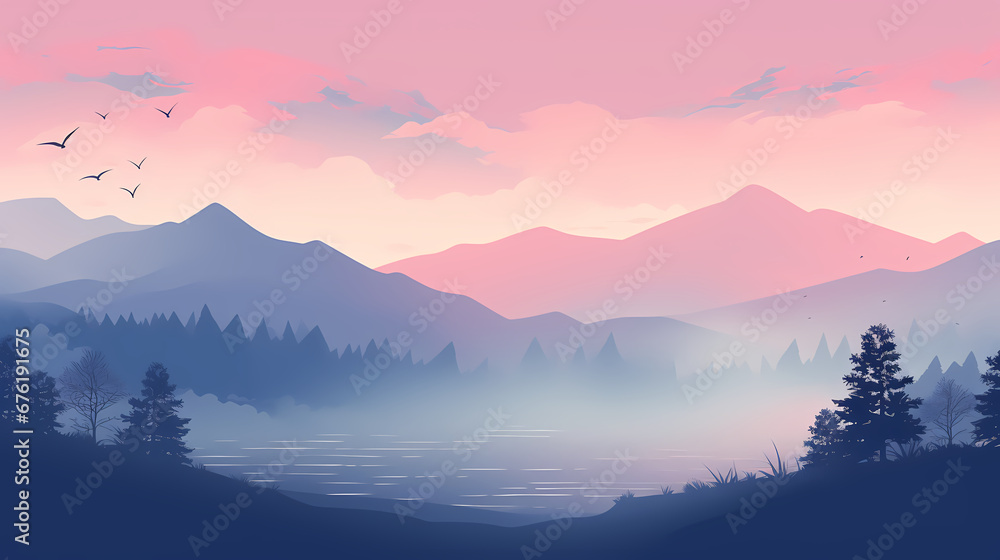 Fototapeta premium Hand drawn mountains abstract poster web page PPT background
