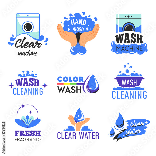 Washing machine regimes icons, color and hand wash