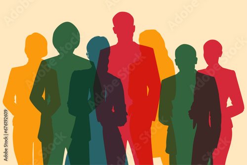 Colorful upper body silhouettes of people from many businessman as a population concept