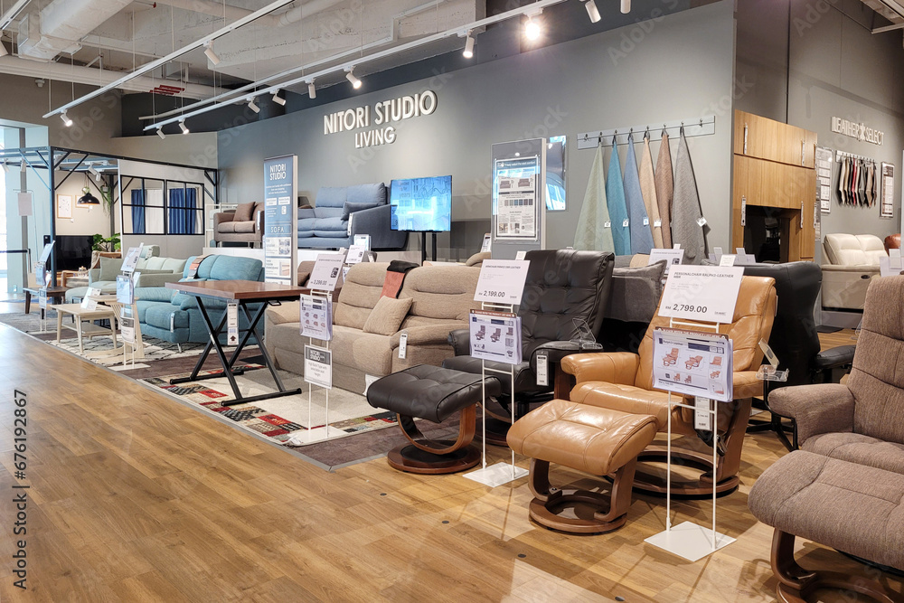 Penang, Malaysia 28 Sep 2023 Modern interior view of Nitori store