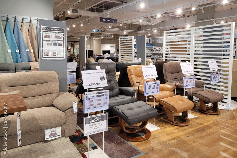 Penang, Malaysia 28 Sep 2023 Modern interior view of Nitori store