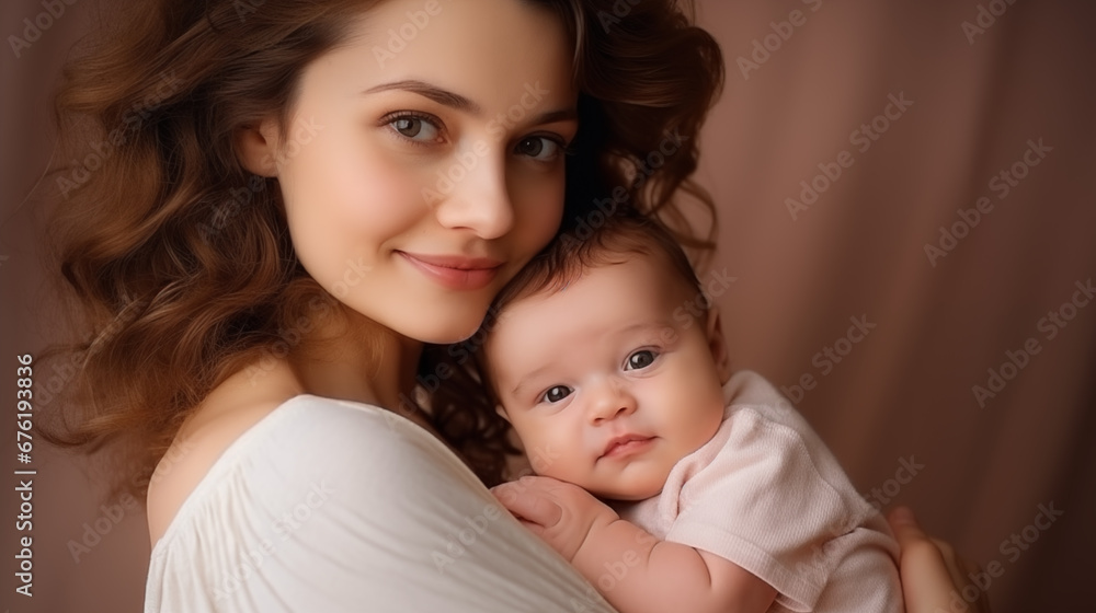 Portrait of a beautiful mother with her cute baby Portrait of a beautiful mother with her cute baby