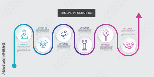 Infographic 6 Steps Modern Timeline diagram with progress circle topics photo