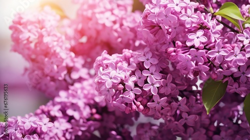 Close-up image of lilac flowers in sun light. Blurred image with soft focus. Natural background and texture   Generative AI