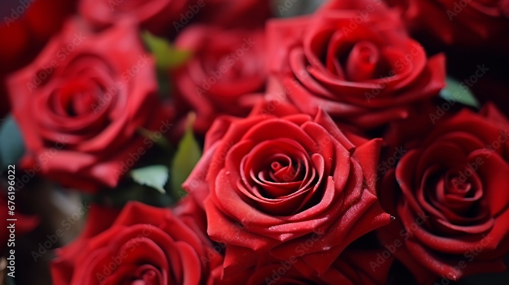 Red Roses close-up in garden : Generative AI Red Roses close-up in garden : Generative AI