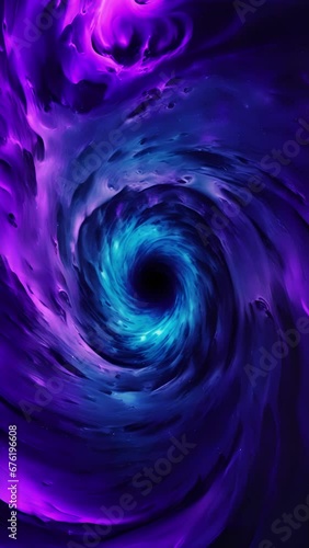 A vibrant plumcolored vortex, swirling violently with bursts of electric blue energy. The center is a dark and mysterious void, drawing the eye in with its magnetic energy. photo