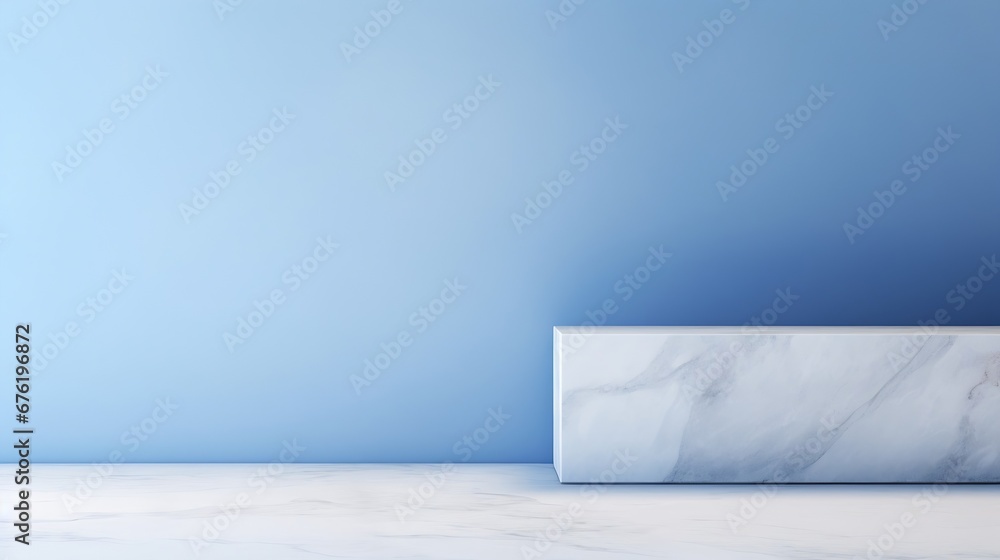 Blue Bakcground Empty Room Minimal Kitchen Table Podium Bar Mockup Light Scene Smooth Abstract Counter 3d White Cosmetic Marble Wall Pattern Texture Design Summer Space Scene Loft Ceme : Generative AI