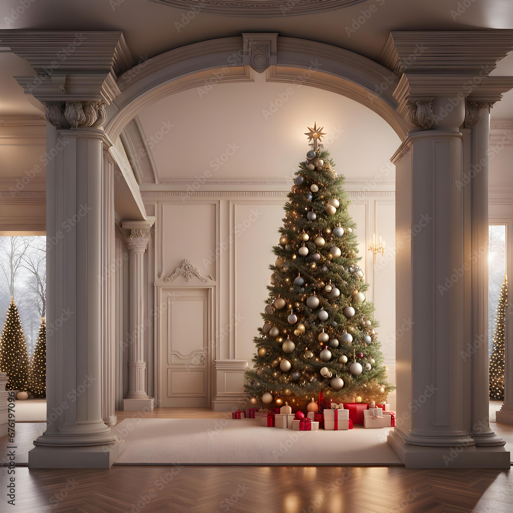Large and luxurious Christmas tree and house