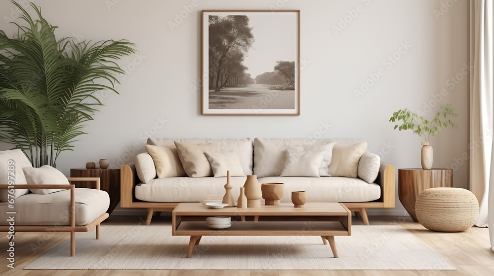 Obraz na płótnie Scandi styled living room interior in art deco Australian apartment : Generative AI w salonie
