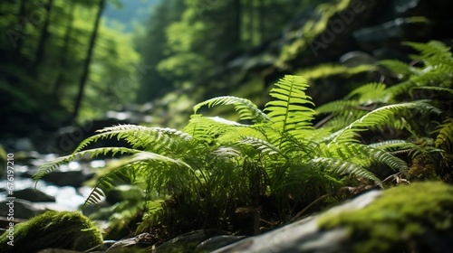 close-up of plants in the middle of the forest in savoy mountains : Generative AI