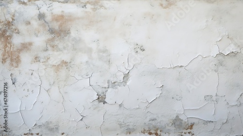Problem of moisture damage acrylic white painting crack surface texture on exterior dirty stain concrete structure wall background by humidity.home repair old construction concept,reno : Generative AI photo