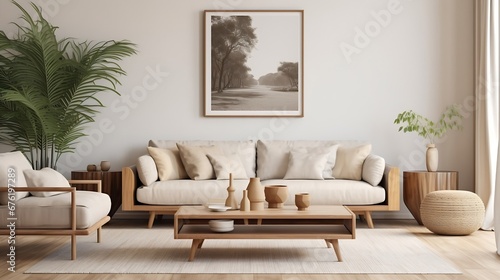 Scandi styled living room interior in art deco Australian apartment : Generative AI